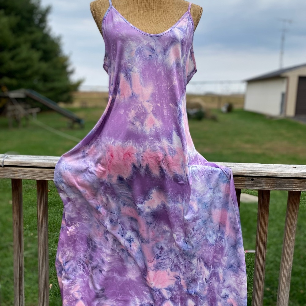 Pink Purple Blue Ice Melt Tie Dye Party Dress Gown Coverup Size XL